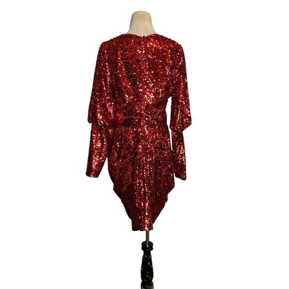 Gabrielle Union red sequins long sleeves deep v neck party dress size medium - Picture 12 of 16